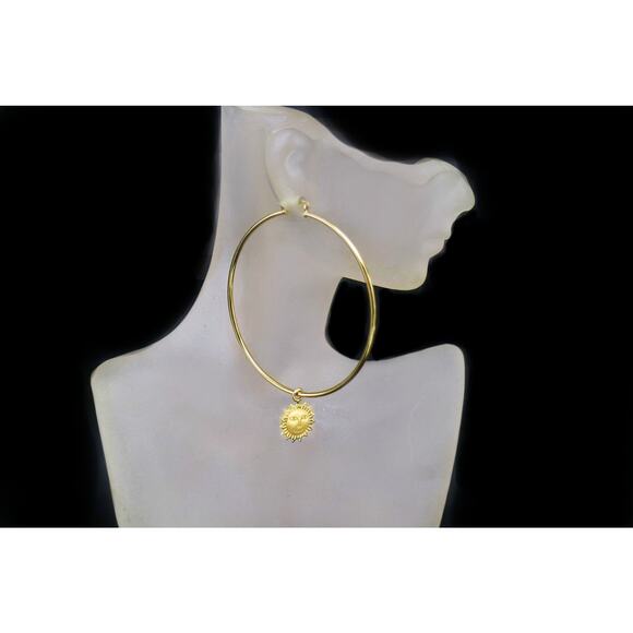 Oversized 14K Gold-Filled Hoop Earrings w/ Removable Sun Charm - XL Jumbo, 3.2" - Picture 5 of 9